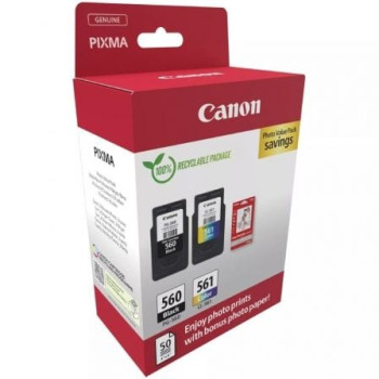 Cartucho de Tinta Original Canon PG-560 + CL-561 Multipack/ Negro/ Tricolor + Papel Fotográfico Cartucho de Tinta Original Canon PG-560 + CL-561 Multipack/ Negro/ Tricolor + Papel Fotográfico
