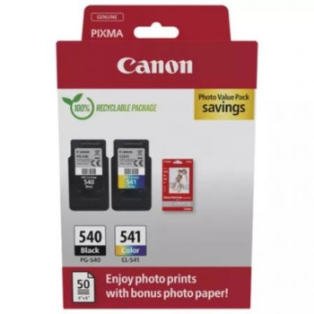 Cartucho de Tinta Original Canon PG-540 + CL-541 Multipack/ Negro/ Tricolor + Papel Fotográfico Cartucho de Tinta Original Canon PG-540 + CL-541 Multipack/ Negro/ Tricolor + Papel Fotográfico