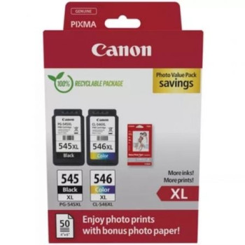Cartucho de Tinta Original Canon PG-545XL + CL546XL Multipack Alta Capacidad/ Negro/ Tricolor + Papel Fotográfico Cartucho de Tinta Original Canon PG-545XL + CL546XL Multipack Alta Capacidad/ Negro/ Tricolor + Papel Fotográfico