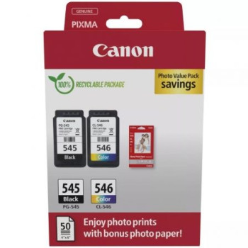 Cartucho de Tinta Original Canon PG-545 + CL-546 Multipack/ Negro/ Tricolor + Papel Fotográfico Cartucho de Tinta Original Canon PG-545 + CL-546 Multipack/ Negro/ Tricolor + Papel Fotográfico