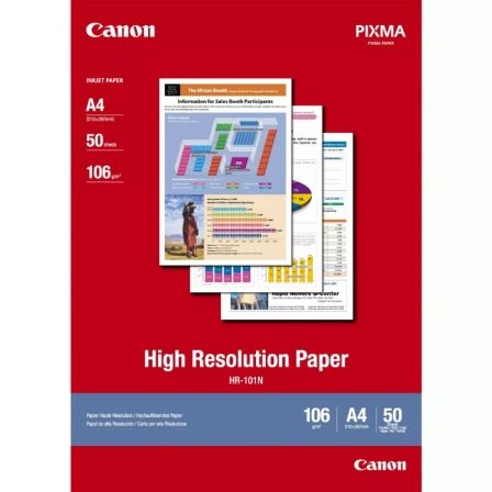 Papel para Impresora de Inyección de Tinta Canon HR-101N/ 21 x 29.7cm/ 106g/ 50 Hojas Papel para Impresora de Inyección de Tinta Canon HR-101N/ 21 x 29.7cm/ 106g/ 50 Hojas