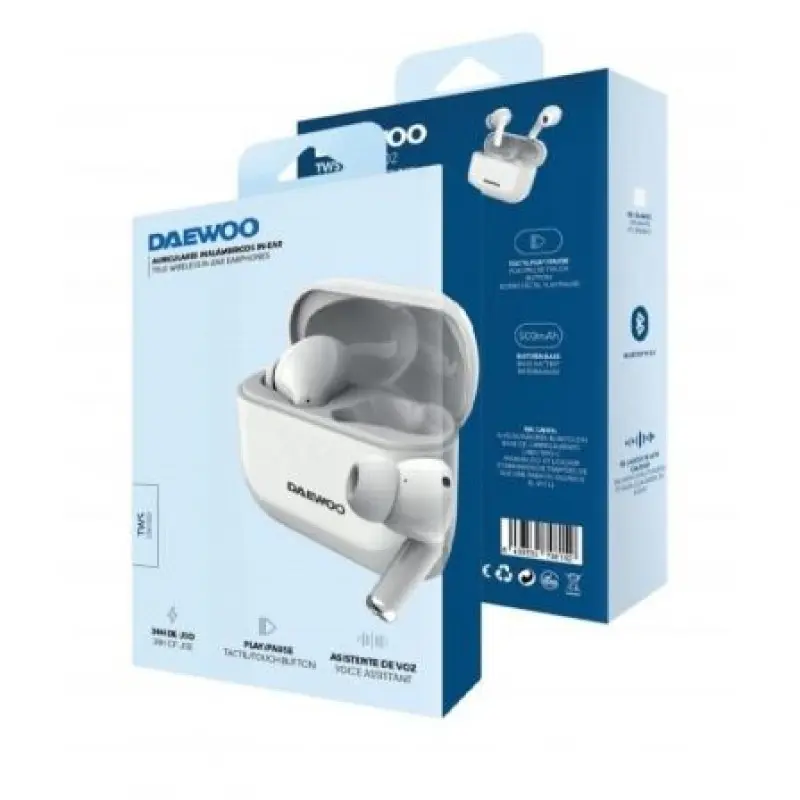 Auriculares Bluetooth Daewoo DW2002 con estuche de carga/ Autonomía 6h/ Blancos Auriculares Bluetooth Daewoo DW2002 con estuche de carga/ Autonomía 6h/ Blancos