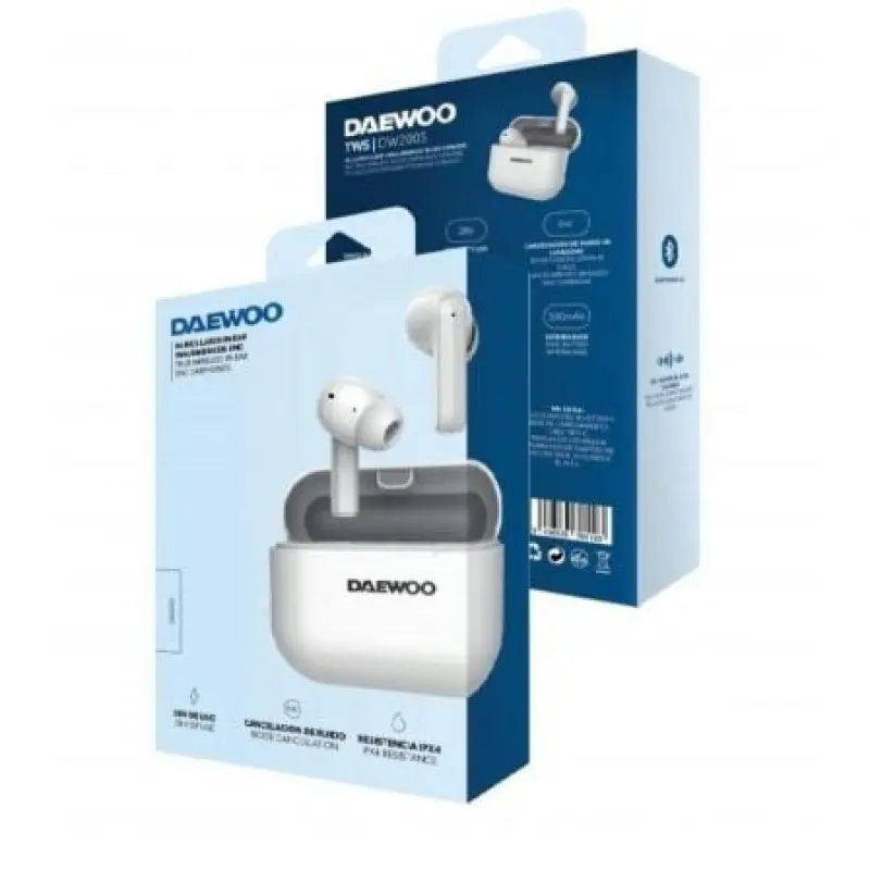 Auriculares Bluetooth Daewoo DW2005 con estuche de carga/ Autonomía 6h/ Blancos Auriculares Bluetooth Daewoo DW2005 con estuche de carga/ Autonomía 6h/ Blancos