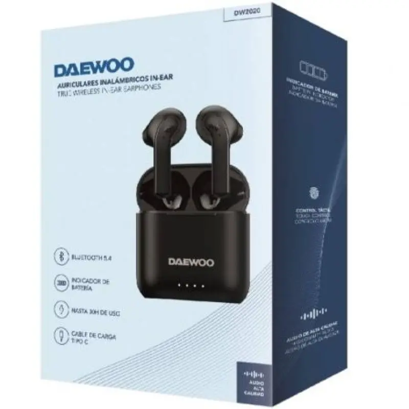 Auriculares Bluetooth Daewoo DW2020 con estuche de carga/ Autonomía 5h/ Negros Auriculares Bluetooth Daewoo DW2020 con estuche de carga/ Autonomía 5h/ Negros