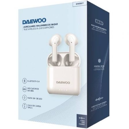 Auriculares Bluetooth Daewoo DW2021 con estuche de carga/ Autonomía 5h/ Blancos Auriculares Bluetooth Daewoo DW2021 con estuche de carga/ Autonomía 5h/ Blancos