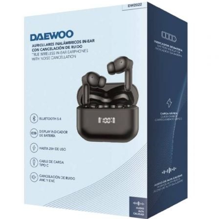 Auriculares Bluetooth Daewoo DW2022 con estuche de carga/ Autonomía 5h/ Negros Auriculares Bluetooth Daewoo DW2022 con estuche de carga/ Autonomía 5h/ Negros