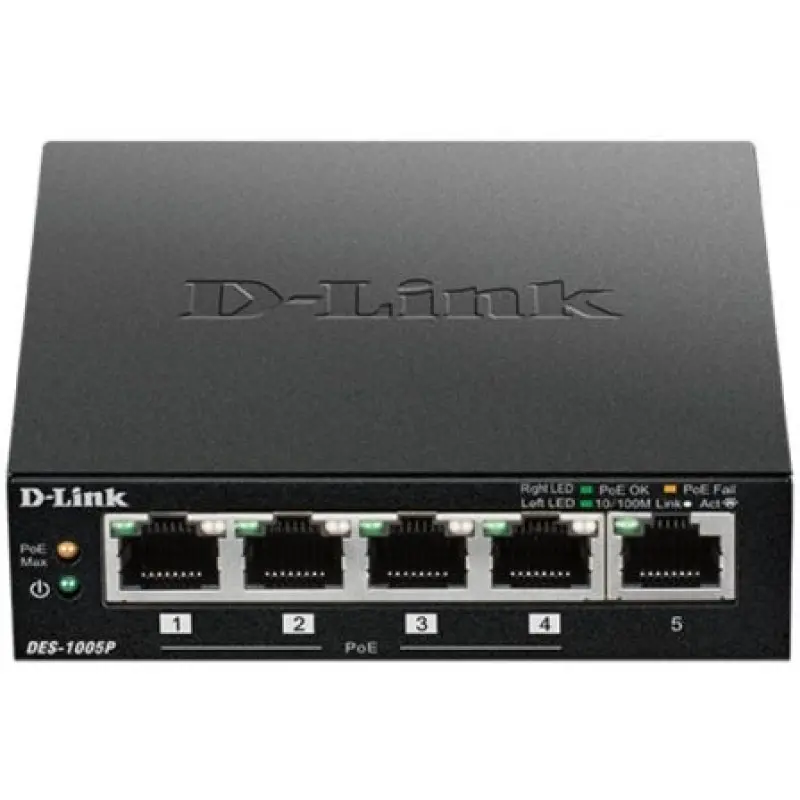 Switch D-Link DES-1005P 5 Puertos/ RJ45 10/100Mbps PoE Switch D-Link DES-1005P 5 Puertos/ RJ45 10/100Mbps PoE