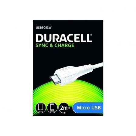 Cable USB 2.0 Duracell USB5023W/ USB Macho - MicroUSB Macho/ 2m/ Blanco Cable USB 2.0 Duracell USB5023W/ USB Macho - MicroUSB Macho/ 2m/ Blanco
