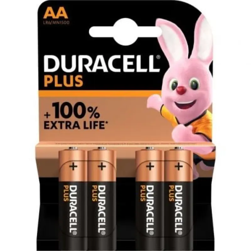 Pack de 4 Pilas AA Duracell Plus Extra Life LR6/ 1.5V/ Alcalinas Pack de 4 Pilas AA Duracell Plus Extra Life LR6/ 1.5V/ Alcalinas