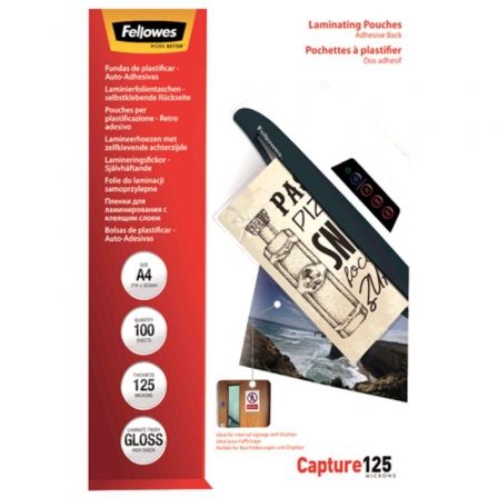 Fundas para Plastificar AutoAdhesivas Fellowes 5328901/ A4/ 125 Micras/ 100 unidades Fundas para Plastificar AutoAdhesivas Fellowes 5328901/ A4/ 125 Micras/ 100 unidades