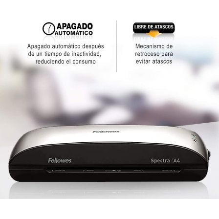 Plastificadora Fellowes Spectra A4/ hasta A4 y 125 Micras/ Negra y Gris Plastificadora Fellowes Spectra A4/ hasta A4 y 125 Micras/ Negra y Gris