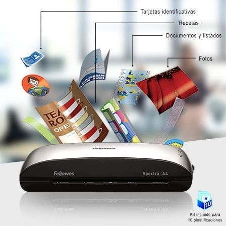 Plastificadora Fellowes Spectra A4/ hasta A4 y 125 Micras/ Negra y Gris Plastificadora Fellowes Spectra A4/ hasta A4 y 125 Micras/ Negra y Gris