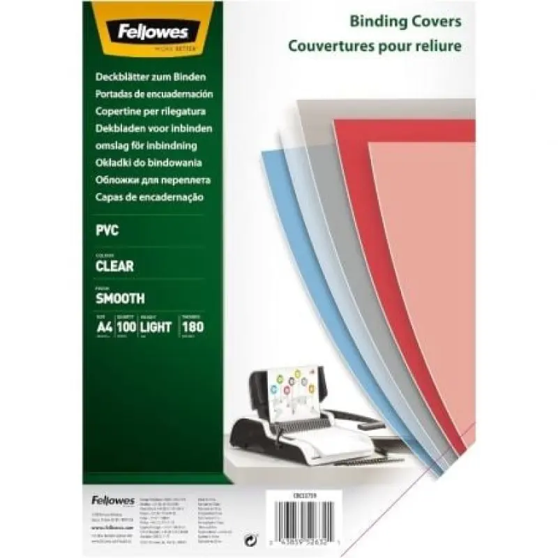 Portadas de PVC Fellowes 5375901/ A4/ 180 Micras/ 100 unidades/ Transparente Portadas de PVC Fellowes 5375901/ A4/ 180 Micras/ 100 unidades/ Transparente