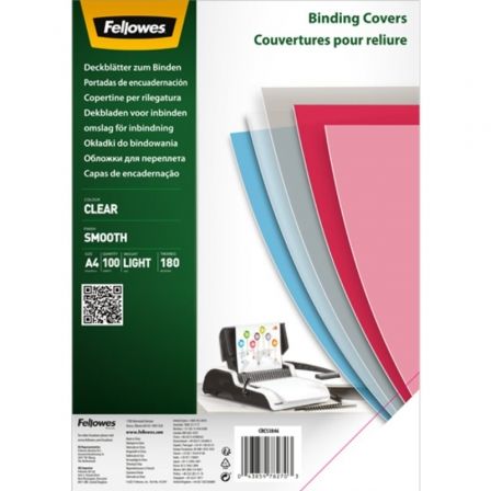 Portadas de Polietileno Fellowes 5384601/ A4/ 180 Micras/ 100 unidades/ Transparente Portadas de Polietileno Fellowes 5384601/ A4/ 180 Micras/ 100 unidades/ Transparente
