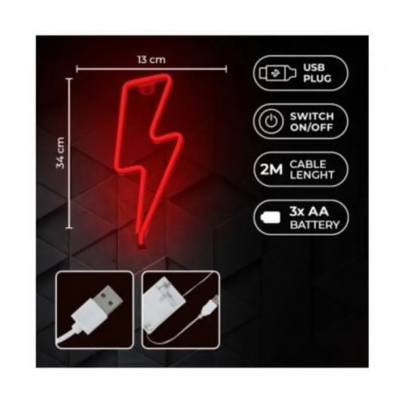 Luz Neon Forever Light Neon LED Bolt Red/ Funciona a Pilas y USB Luz Neon Forever Light Neon LED Bolt Red/ Funciona a Pilas y USB