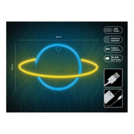 Luz Neon Forever Light Neon LED Saturn Yellow Blue/ Funciona a Pilas y USB Luz Neon Forever Light Neon LED Saturn Yellow Blue/ Funciona a Pilas y USB