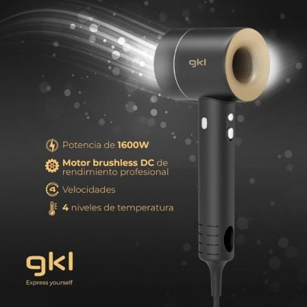 Secador GKL Onyx Sense/ 1600W/ Iónico/ Negro Secador GKL Onyx Sense/ 1600W/ Iónico/ Negro
