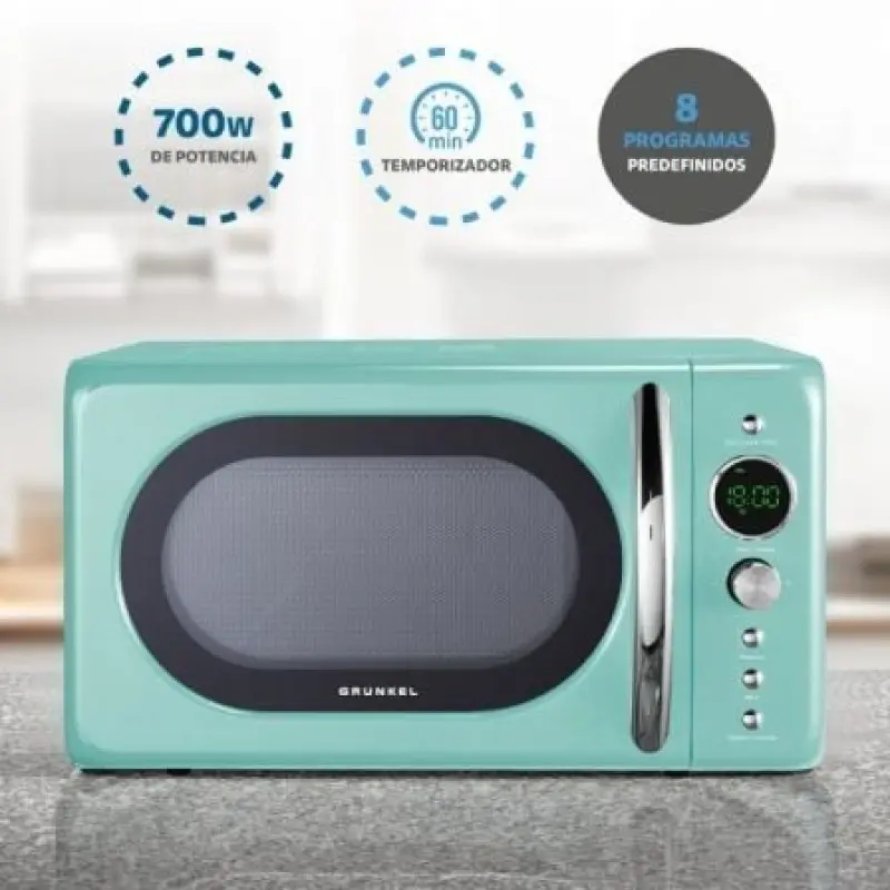 Microondas Grunkel Vintage MW-20AZUL/ 700W/ Capacidad 20L/ Verde Microondas Grunkel Vintage MW-20AZUL/ 700W/ Capacidad 20L/ Verde