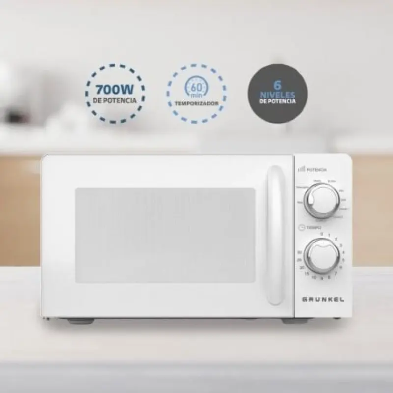 Microondas Grunkel MW-20MI/ 700W/ Capacidad 20L/ Blanco Microondas Grunkel MW-20MI/ 700W/ Capacidad 20L/ Blanco