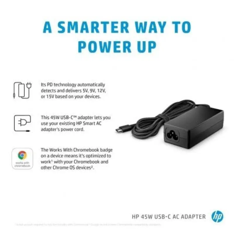 Cargador de Portátil HP AC Adapter USB-C/ 45W/ Automático/ Voltaje 15V Cargador de Portátil HP AC Adapter USB-C/ 45W/ Automático/ Voltaje 15V