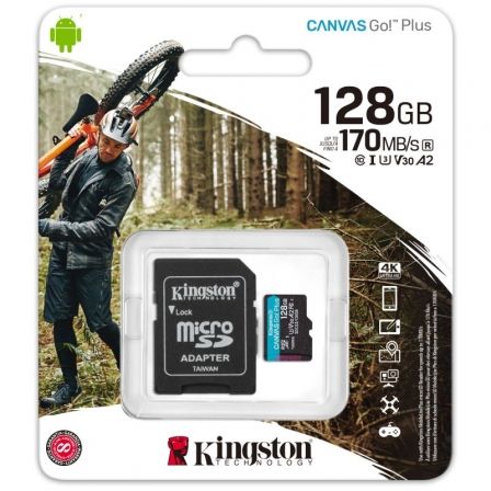 Tarjeta de Memoria Kingston CANVAS Go! Plus 128GB microSD XC con Adaptador/ Clase 10/ 170MBs Tarjeta de Memoria Kingston CANVAS Go! Plus 128GB microSD XC con Adaptador/ Clase 10/ 170MBs
