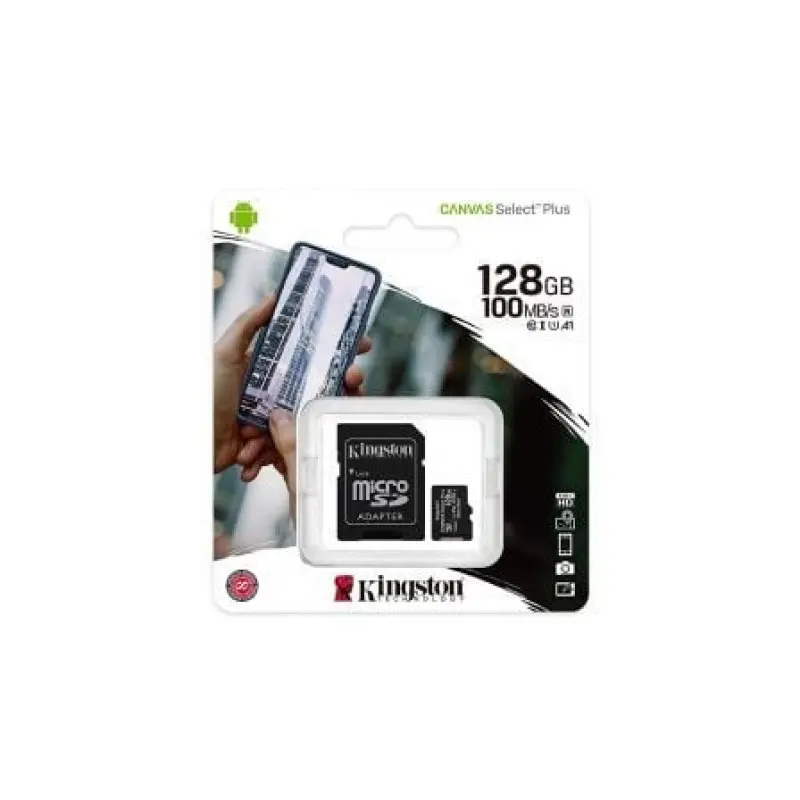 Tarjeta de Memoria Kingston CANVAS Select Plus 128GB microSD XC con Adaptador/ Clase 10/ 100MBs Tarjeta de Memoria Kingston CANVAS Select Plus 128GB microSD XC con Adaptador/ Clase 10/ 100MBs