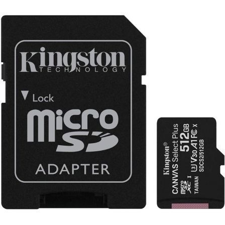 Tarjeta de Memoria Kingston CANVAS Select Plus 512GB microSD XC con Adaptador/ Clase 10/ 100MBs Tarjeta de Memoria Kingston CANVAS Select Plus 512GB microSD XC con Adaptador/ Clase 10/ 100MBs
