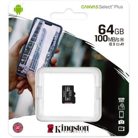 Tarjeta de Memoria Kingston CANVAS Select Plus 64GB microSD XC/ Clase 10/ 100MBs Tarjeta de Memoria Kingston CANVAS Select Plus 64GB microSD XC/ Clase 10/ 100MBs