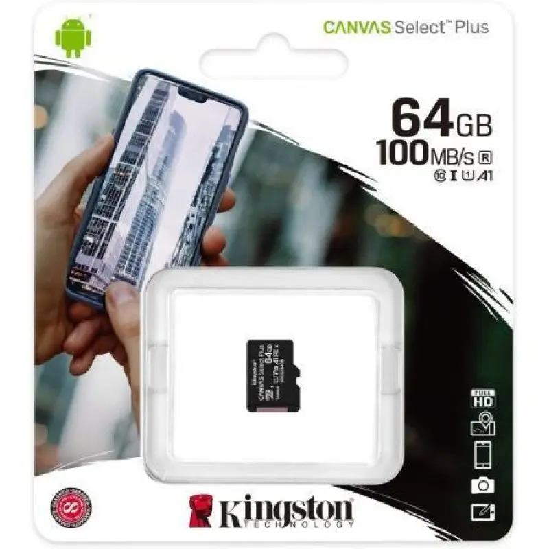 Tarjeta de Memoria Kingston CANVAS Select Plus 64GB microSD XC/ Clase 10/ 100MBs Tarjeta de Memoria Kingston CANVAS Select Plus 64GB microSD XC/ Clase 10/ 100MBs