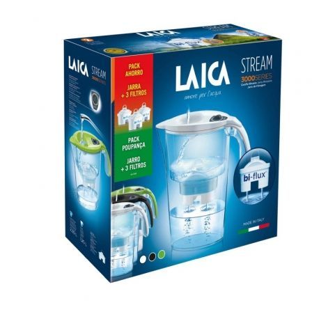 Pack Jarra Filtrante Laica Stream Line/ 2.3L/ Blanca/ Jarra + 3 Filtros BI-FLUX Pack Jarra Filtrante Laica Stream Line/ 2.3L/ Blanca/ Jarra + 3 Filtros BI-FLUX