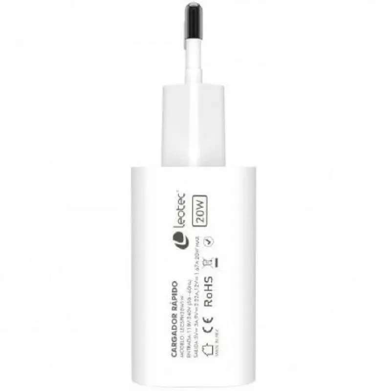 Cargador de Pared Leotec LECSPH20W1W/ 1xUSB Tipo-C/ 20W Cargador de Pared Leotec LECSPH20W1W/ 1xUSB Tipo-C/ 20W