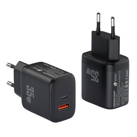 Cargador de Pared Leotec LECSPH35W2/ 1xUSB Tipo-C/ 1xUSB/ 35W Cargador de Pared Leotec LECSPH35W2/ 1xUSB Tipo-C/ 1xUSB/ 35W