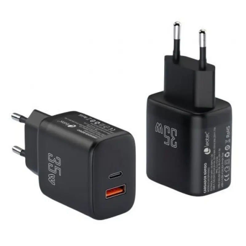 Cargador de Pared Leotec LECSPH35W2/ 1xUSB Tipo-C/ 1xUSB/ 35W Cargador de Pared Leotec LECSPH35W2/ 1xUSB Tipo-C/ 1xUSB/ 35W