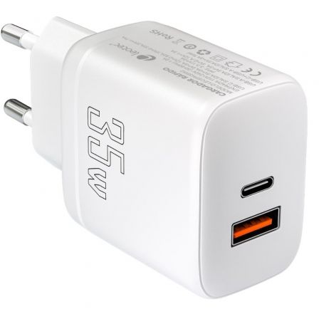 Cargador de Pared Leotec LECSPH35W2W/ 1xUSB Tipo-C/ 1xUSB/ 35W Cargador de Pared Leotec LECSPH35W2W/ 1xUSB Tipo-C/ 1xUSB/ 35W