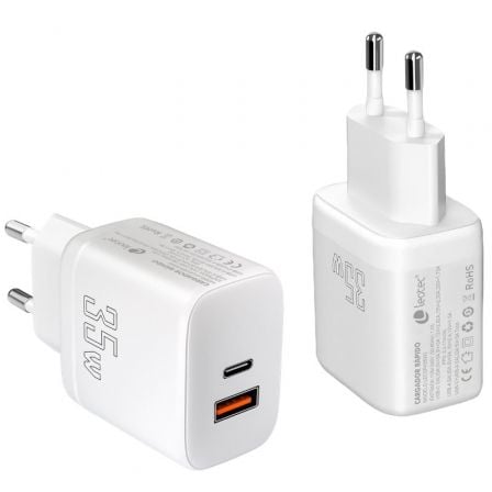 Cargador de Pared Leotec LECSPH35W2W/ 1xUSB Tipo-C/ 1xUSB/ 35W Cargador de Pared Leotec LECSPH35W2W/ 1xUSB Tipo-C/ 1xUSB/ 35W