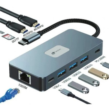 Docking USB Tipo-C Leotec LEDS02/ 3xUSB/ 1xUSB Tipo-C/ 1xUSB Tipo-C PD/ 2xHDMI 4K/ 1xRJ45/ 1xLector Tarjetas SD y MicroSD/ Gris Docking USB Tipo-C Leotec LEDS02/ 3xUSB/ 1xUSB Tipo-C/ 1xUSB Tipo-C PD/ 2xHDMI 4K/ 1xRJ45/ 1xLector Tarjetas SD y MicroSD/ Gris