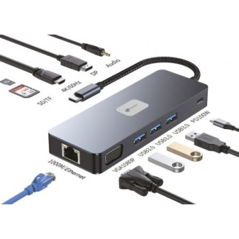 Docking USB Tipo-C Leotec LEDS03/ 3xUSB/ 1xUSB Tipo-C PD/ 1xHDMI 4K/ 1 xDisplayPort/ 1xVGA/ 1xAudio/ 1xRJ45/ 1xLector Tarjetas SD y MicroSD/ Gris Docking USB Tipo-C Leotec LEDS03/ 3xUSB/ 1xUSB Tipo-C PD/ 1xHDMI 4K/ 1 xDisplayPort/ 1xVGA/ 1xAudio/ 1xRJ45/ 1xLector Tarjetas SD y MicroSD/ Gris