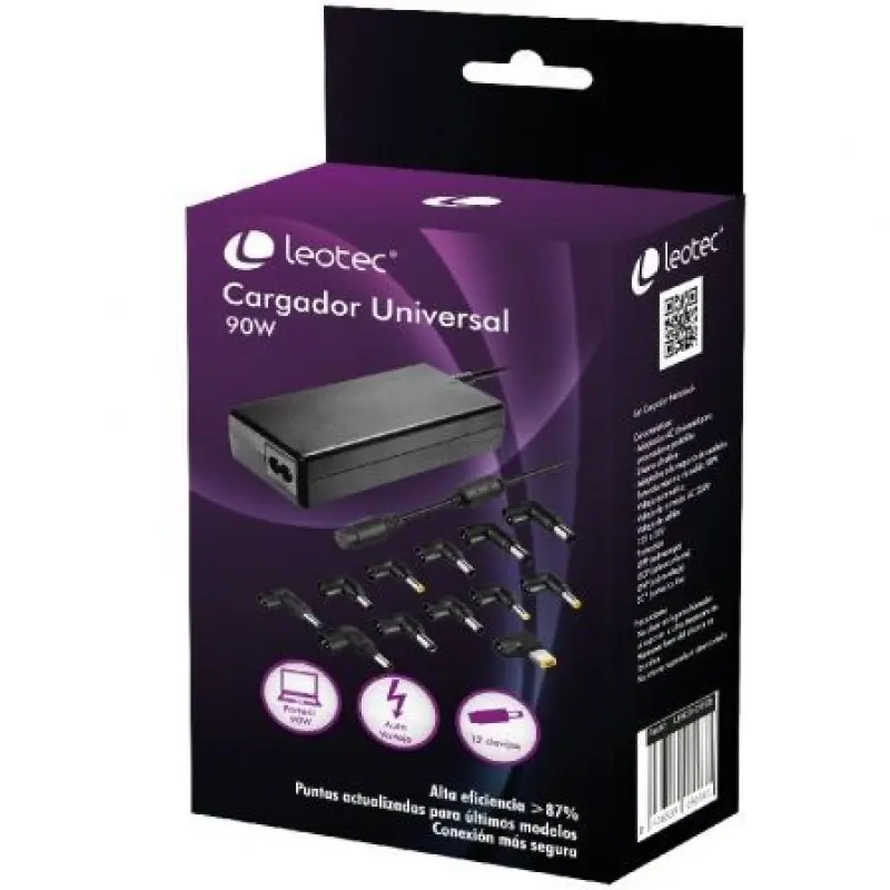 Cargador de Portátil Leotec Home/ 90W/ Automático/ 12 Conectores/ Voltaje 15-20V Cargador de Portátil Leotec Home/ 90W/ Automático/ 12 Conectores/ Voltaje 15-20V