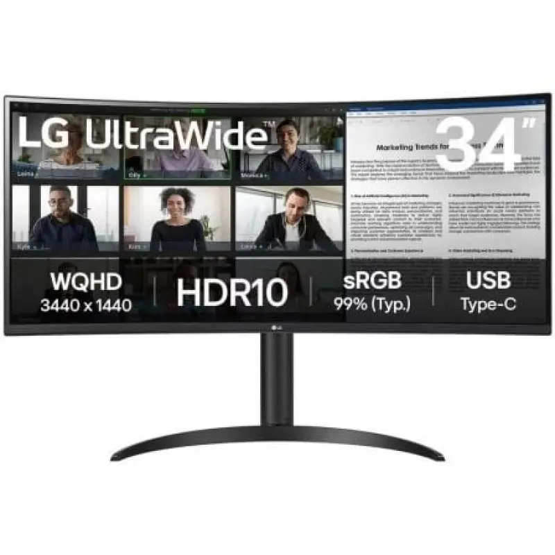 Monitor Profesional Ultrapanorámico Curvo LG 34WR55QK-B 34'/ WQHD/ Regulable en altura/ Negro Monitor Profesional Ultrapanorámico Curvo LG 34WR55QK-B 34'/ WQHD/ Regulable en altura/ Negro