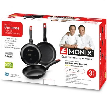Pack 3 Sarténes Monix Hermanos Torres M240000/ Ø18cm/ Ø22cm/ Ø26cm/ Aluminio forjado/ Apta para Inducción Pack 3 Sarténes Monix Hermanos Torres M240000/ Ø18cm/ Ø22cm/ Ø26cm/ Aluminio forjado/ Apta para Inducción