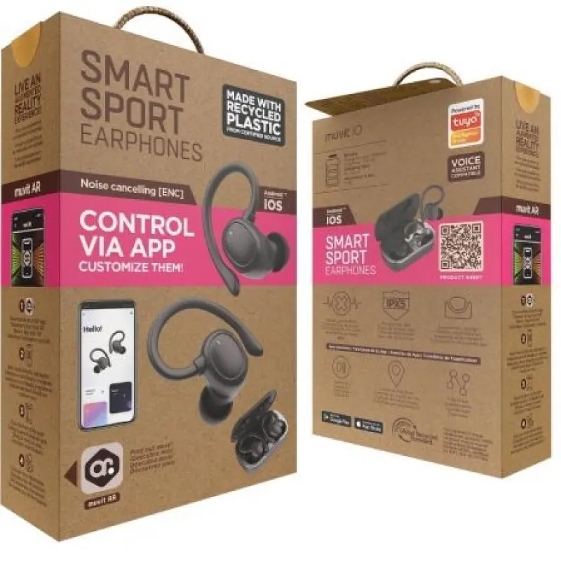 Auriculares Deportivos Bluetooth Muvit iO Smart True Wireless Sport ENC con estuche de carga/ Autonomía 6h/ Negros Auriculares Deportivos Bluetooth Muvit iO Smart True Wireless Sport ENC con estuche de carga/ Autonomía 6h/ Negros