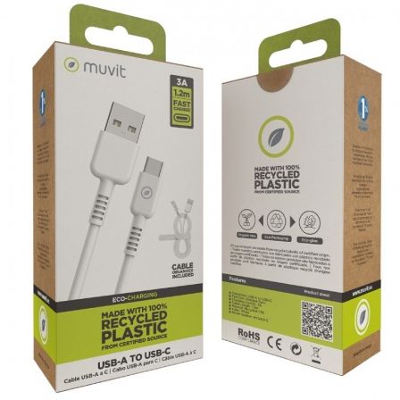 Cable USB 2.0 Tipo-C Muvit For Change MCUSC0003/ USB Tipo-C Macho - USB Macho/ Hasta 27W/ 1.2m/ Blanco Cable USB 2.0 Tipo-C Muvit For Change MCUSC0003/ USB Tipo-C Macho - USB Macho/ Hasta 27W/ 1.2m/ Blanco