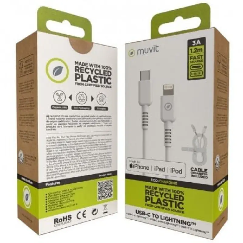 Cable USB 2.0 Tipo-C Lightning Muvit For Change MCUSC0006/ USB Tipo-C Macho - Lightning/ Hasta 27W/ 1.2m/ Blanco Cable USB 2.0 Tipo-C Lightning Muvit For Change MCUSC0006/ USB Tipo-C Macho - Lightning/ Hasta 27W/ 1.2m/ Blanco