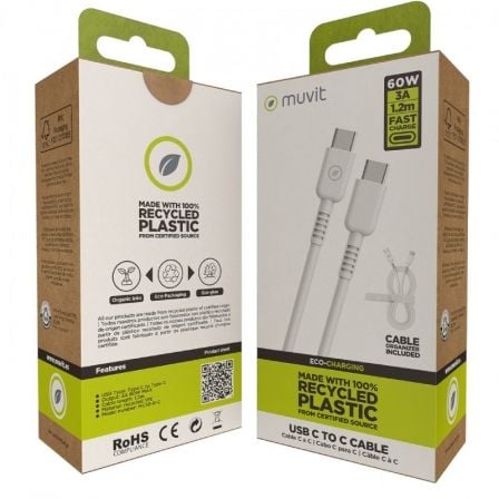 Cable USB 2.0 Tipo-C Muvit For Change MCUSC0008/ USB Tipo-C Macho - USB Tipo-C/ Hasta 60W/ 1.2m/ Blanco Cable USB 2.0 Tipo-C Muvit For Change MCUSC0008/ USB Tipo-C Macho - USB Tipo-C/ Hasta 60W/ 1.2m/ Blanco
