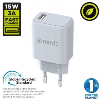 Cargador de Pared Muvit For Change MCACC0002/ 1xUSB/ 15W Cargador de Pared Muvit For Change MCACC0002/ 1xUSB/ 15W