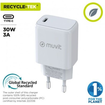 Cargador de Pared Muvit For Change MCACC0014/ 1xUSB Tipo-C/ 30W Cargador de Pared Muvit For Change MCACC0014/ 1xUSB Tipo-C/ 30W