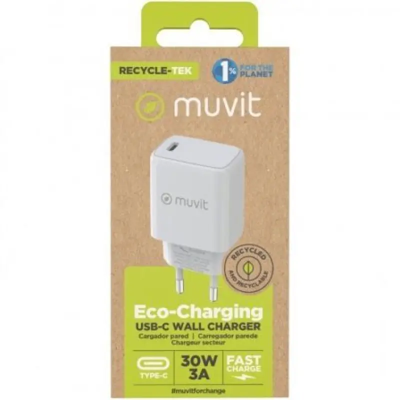 Cargador de Pared Muvit For Change MCACC0014/ 1xUSB Tipo-C/ 30W Cargador de Pared Muvit For Change MCACC0014/ 1xUSB Tipo-C/ 30W