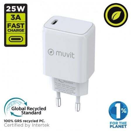Cargador de Pared Muvit For Change MCACC0038/ 1xUSB Tipo-C/ 25W Cargador de Pared Muvit For Change MCACC0038/ 1xUSB Tipo-C/ 25W