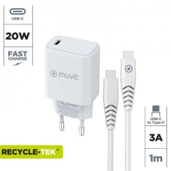 Cargador de Pared Muvit For Change MCPAK0044/ 1xUSB Tipo-C + Cable USB Tipo-C/ 20W Cargador de Pared Muvit For Change MCPAK0044/ 1xUSB Tipo-C + Cable USB Tipo-C/ 20W