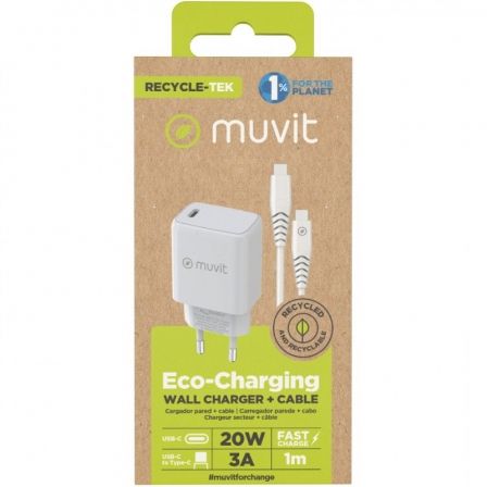 Cargador de Pared Muvit For Change MCPAK0044/ 1xUSB Tipo-C + Cable USB Tipo-C/ 20W Cargador de Pared Muvit For Change MCPAK0044/ 1xUSB Tipo-C + Cable USB Tipo-C/ 20W